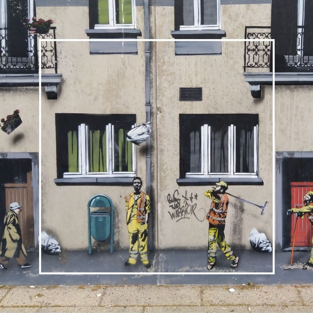 Zomerblog: kunst op straat - streetart van vuilnismannen, te bewonderen op de Luchtbal. 