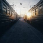 train during golden hour