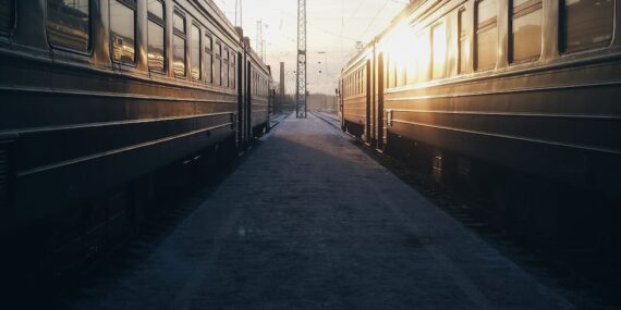 train during golden hour