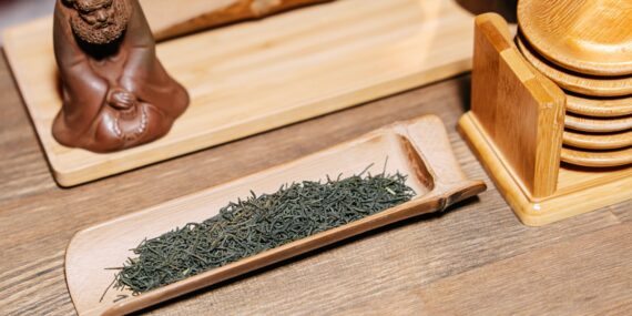 organic green tea on bamboo